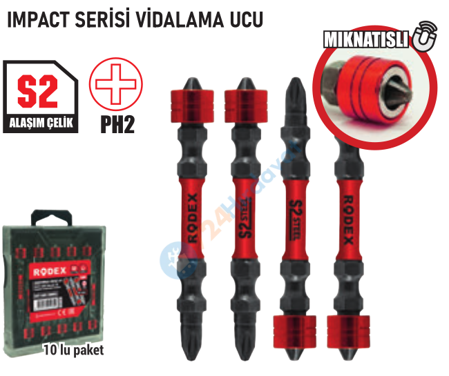 RODEX IMPACT SERİSİ VİDALAMA UCU MAGNET BAŞLI 10PCS/PLASTİC BOX (BTS1065) (120)