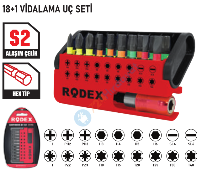 RODEX VİDALAMA UÇ SETİ DOUBLE BLİSTER PACKİNG (KST1019) (80)