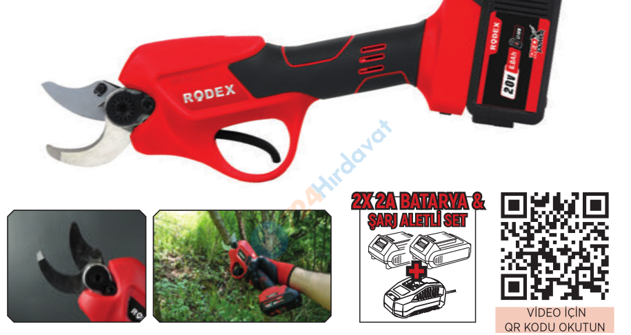 RODEX AKÜLÜ DAL BUDAMA 33MM 20000SPM 55NM 20V 2X 2.0AH