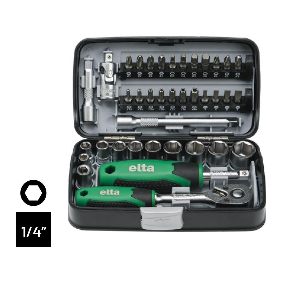 Elta 1/4'' Altı Köşe Cırcırlı Lokma Anahtar Ve Bits Set 38 Parça