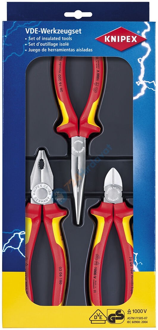 Knipex Vde Kombi̇ne Pense+Karga Burun+Yan Keski̇ Set