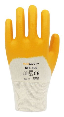 Max Safety NIT-500 Sarı No 10 Pamuk Astarlı Nitril Eldiven