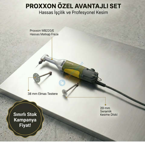 Proxxon 28492 WB220/E Matkap Freze  + 38 mm Elmas Testere + 20mm Seramik Kesme Diski Avantajlı Set