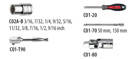 Ceta Form C00A-15PBT 15 Parça 1/4'' 12 Köşe Lokma Takımı - SAE