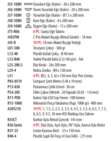 Ceta Form JLR-E62 62 Parça Alet Seti (EVA'lı)