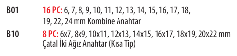 Ceta Form B99-E24T 24 Parça Kombine ve Çatal iki Ağız Anahtar Seti (EVA'lı)