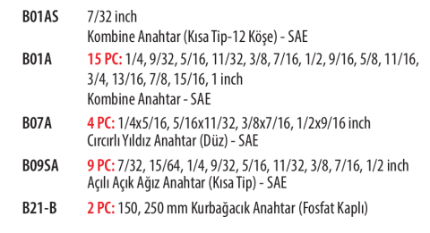 Ceta Form B99A-E31 31 Parça Anahtar Seti-SAE (EVA'lı)