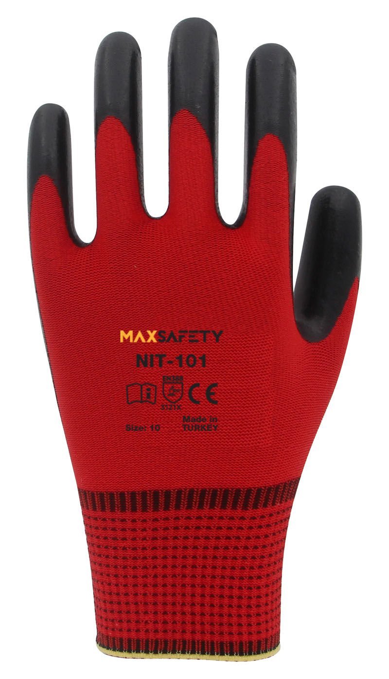 Max Safety NİTRİL KAPLI ELDİVEN (KIRMIZI - SİYAH) NO: 8 - 9 - 10