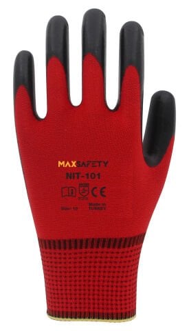 Max Safety NİTRİL KAPLI ELDİVEN (KIRMIZI - SİYAH) NO: 8 - 9 - 10