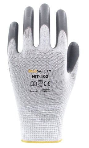 MAX SAFETY NİTRİL KAPLI ELDİVEN (GRİ - BEYAZ) NO: 8 - 9 - 10