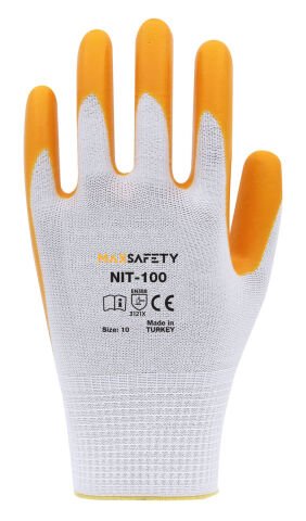 Max Safety NIT-100-10 NİTRİL KAPLI ELDİVEN (SARI - BEYAZ) NO: 8 - 9 - 10
