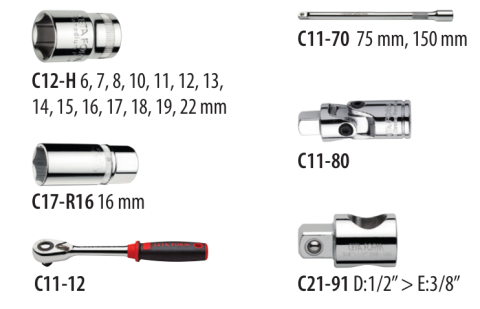 Ceta Form C10-20PH2 20 Parça 3/8'' 6 Köşe Lokma Takımı