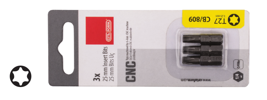 Ceta Form CB/811X 3 Parça 1/4'' TORX Bits Uç - T30 x 25 mm / Kartlı