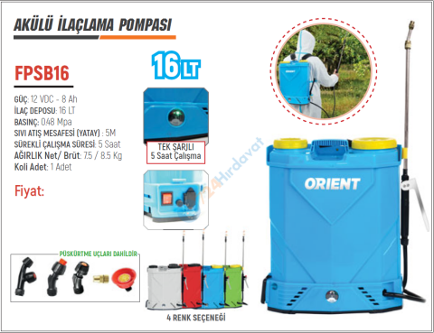 ORİENT FPSB16 AKÜLÜ İLAÇLAMA POMPASI