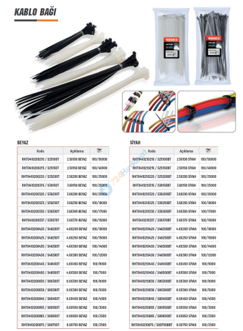 RODEX 8.0X300 PLASTİK KABLO BAĞI NATUREL (BEYAZ) (S80300T)
