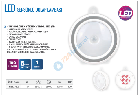 KLAUS KE47732 SENSÖRLÜ DUVAR IŞIĞI 1W 100 LÜMEN