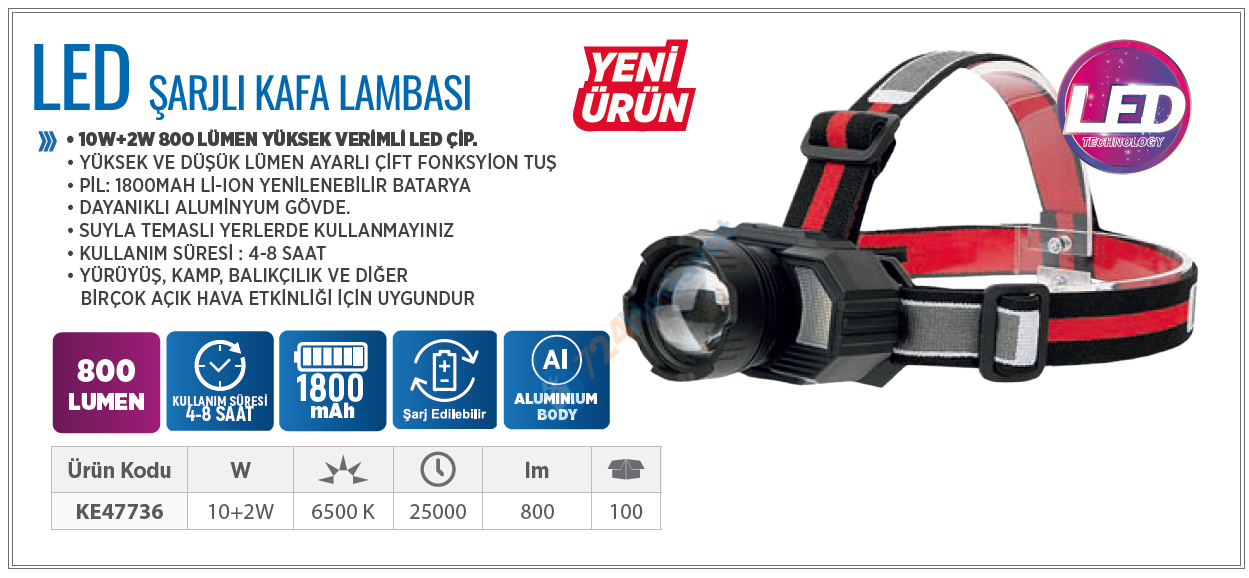 KLAUS KE47736 LED KAFA LAMBASI 800 LÜMEN