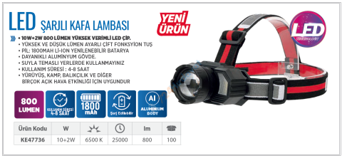KLAUS KE47736 LED KAFA LAMBASI 800 LÜMEN