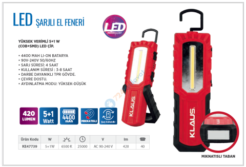 KLAUS KE47739 LED İŞ FENERİ 4400 MAH