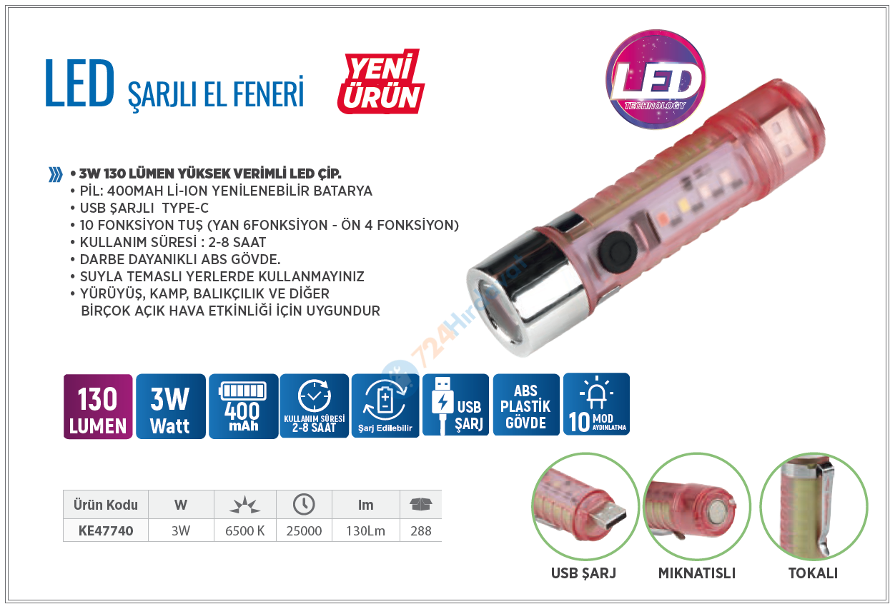 KLAUS KE47740 LED ANAHTARLIK 3W 130 LÜMEN