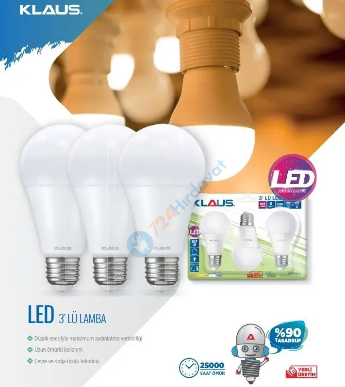 KLAUS KE48630T 9W 3'LÜ BLİSTER