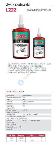 AKFİX L222_01 CİVATA SABİTLEYİCİ ORTA KUVVET 50 ML
