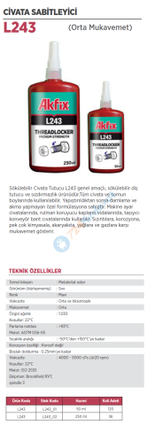 AKFİX L243_01 CİVATA SABİTLEYİCİ ORTA YÜKSEK KUVVET 50ML
