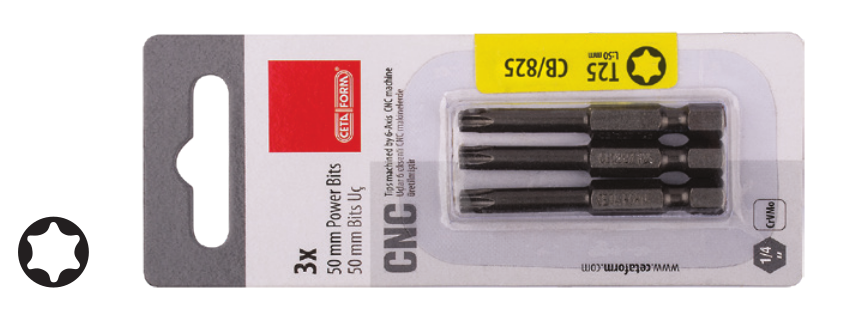 Ceta Form CB/829X 3 Parça 1/4'' TORX Bits Uç - T30 x 50 mm / Kartlı