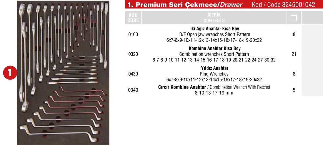 İzeltaş Premium Serisi Dolap 1. Çekmece İçi 42 Parça