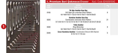 İzeltaş Premium Serisi Dolap 1. Çekmece İçi 42 Parça