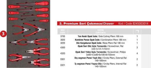 İzeltaş Premium Serisi Dolap 3. Çekmece  İçi 14 Parça