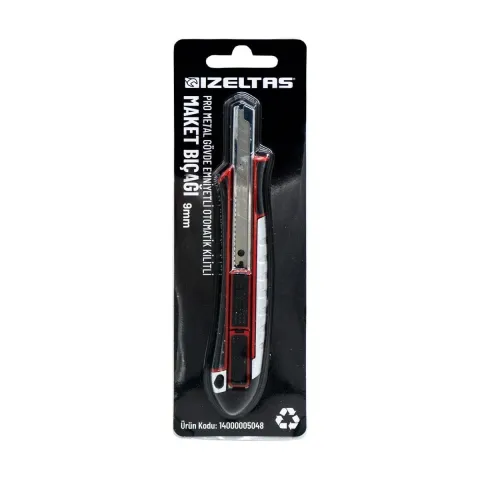 İzeltaş Pro Metal Gövde Maket Bıçağı Emniyetli Otomatik Kilitli 9 mm