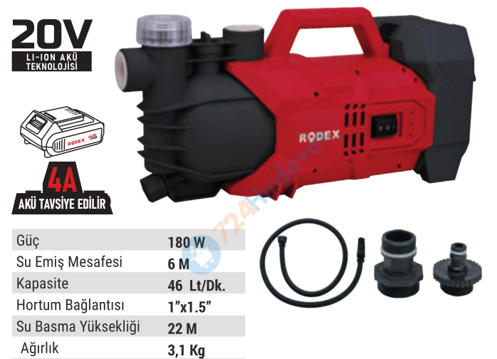 RODEX AKÜLÜ SU POMPASI  22 M 20V