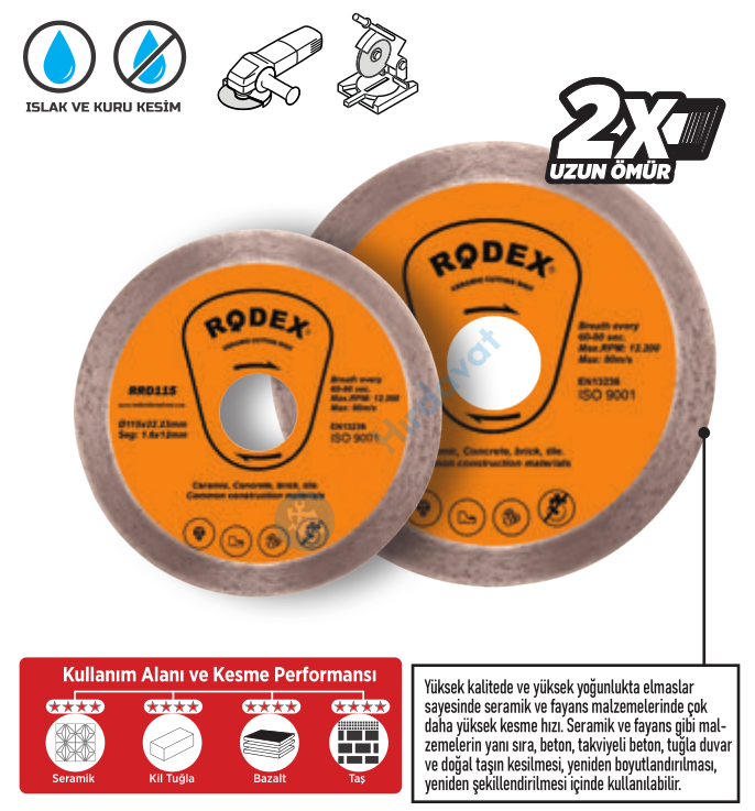 RODEX ELMASLI SERAMİK KESME DİSKİ 180MM (5/10/50)