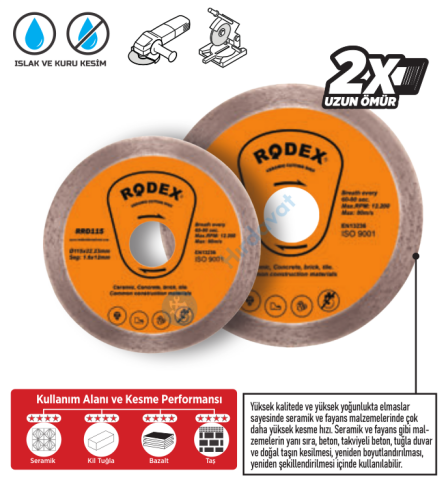 RODEX ELMASLI SERAMİK KESME DİSKİ 180MM (5/10/50)