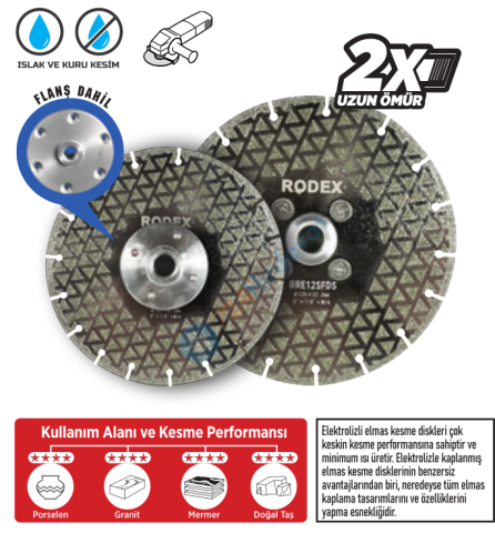 RODEX ÇİFT TARAFI ELEKTROLİZLE KAPLI SOKETLİ ELMAS TESTERE 115MM FLANŞLI (6/10/60)