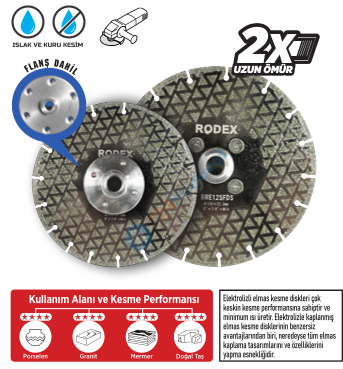 RODEX ÇİFT TARAFI ELEKTROLİZLE KAPLI SOKETLİ ELMAS TESTERE 115MM FLANŞLI (6/10/60)