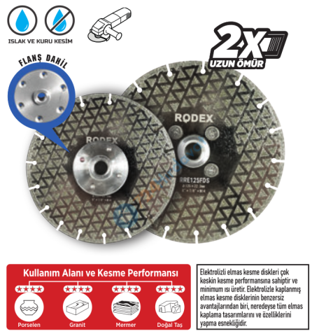 RODEX ÇİFT TARAFI ELEKTROLİZLE KAPLI SOKETLİ ELMAS TESTERE 115MM FLANŞLI (5/6/30)