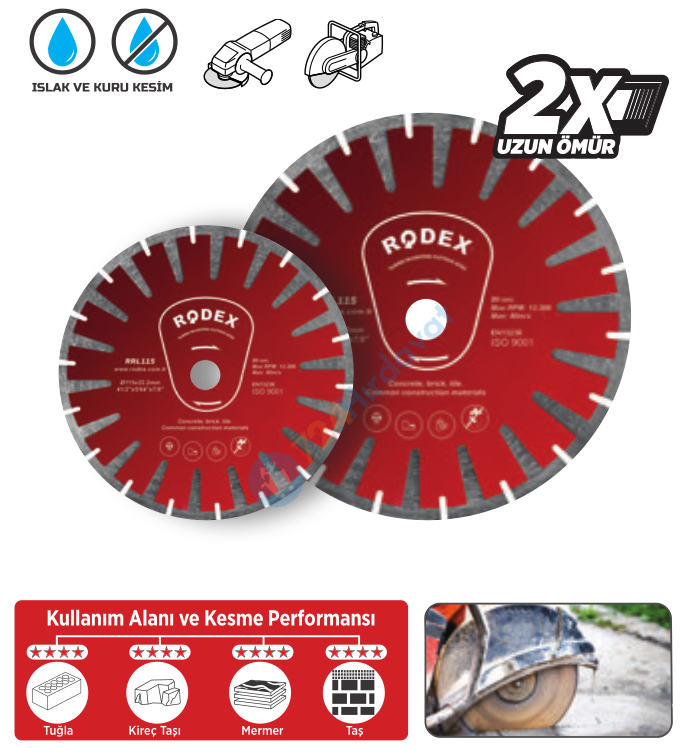 RODEX TURBO ELMAS KESME DİSKİ 180MM UZATILMIŞ T TİPİ SEGMENT (5/20/50)
