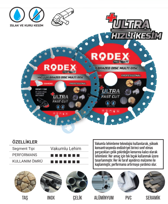 RODEX VAKUM KAYNAKLI MULTİ ELMAS KESME DİSKİ 115MM (10/10/100)
