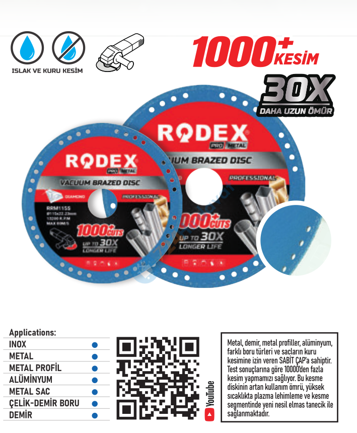 RODEX VAKUM KAYNAKLI ELMAS METAL KESME DİSKİ 115MM (10/10/100)