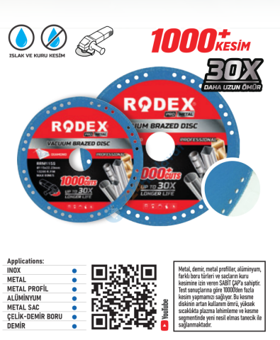 RODEX VAKUM KAYNAKLI ELMAS METAL KESME DİSKİ 115MM (10/10/100)