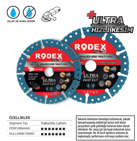 RODEX VAKUM KAYNAKLI MULTİ ELMAS KESME DİSKİ 125MM (10/10/100)
