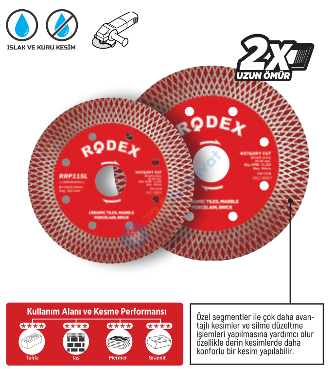 RODEX KURU ISLAK KESİMLİ DEV BÖLÜMLÜ AGRESİF ELMAS TESTERE BIÇAĞI 125MM (5/20/100)