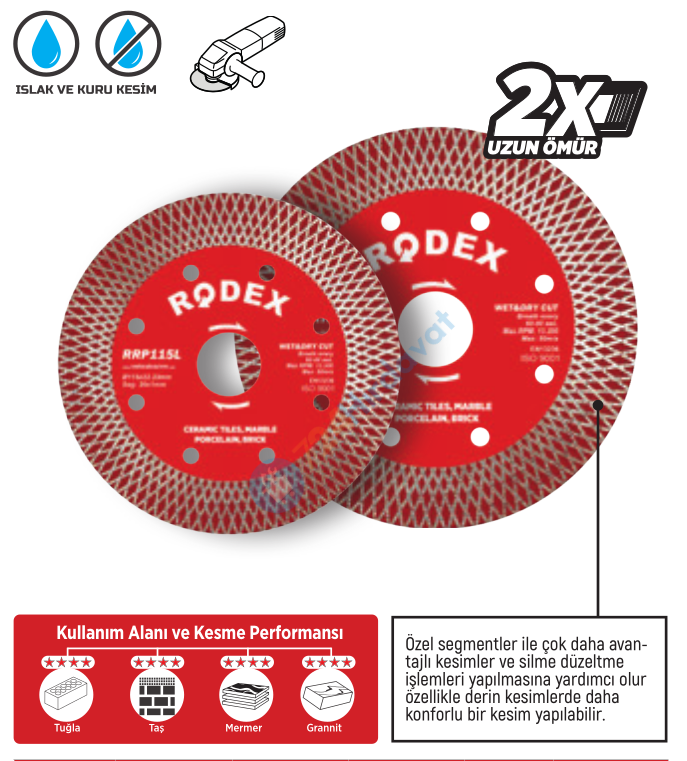 RODEX KURU ISLAK KESİMLİ DEV BÖLÜMLÜ AGRESİF ELMAS TESTERE BIÇAĞI 180MM (10/5/50)