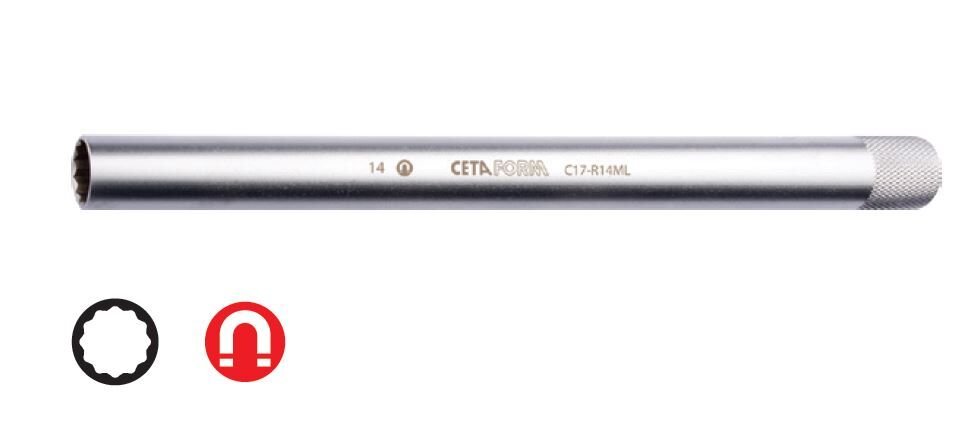 Ceta Form C17-R14ML 3/8'' 12 Köşe Buji Lokması (Mıknatıslı-Ekstra Uzun) - 14 mm