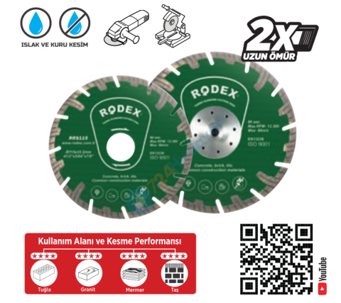 RODEX ELMAS KESME DİSKİ 115MM FLANŞLI (10/10/100)
