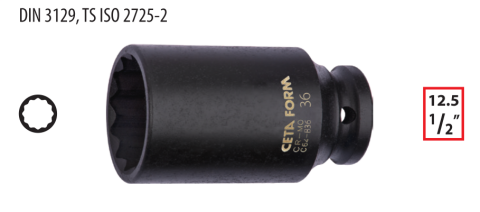 Ceta Form C64-B36 1/2'' 12 Köşe (Yıldız) Derin Havalı Lokma Anahtar - 36 mm