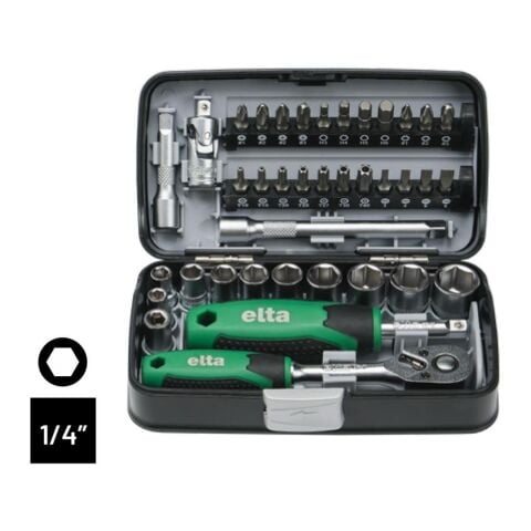 Elta 1/4'' Altı Köşe Cırcırlı Lokma Anahtar Ve Bits Set 38 Parça