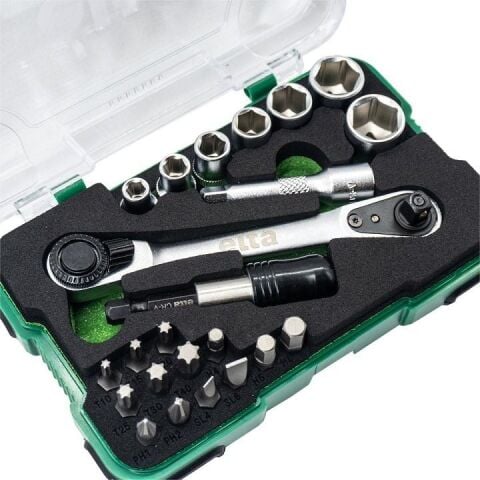 Elta 1/4'' Altı Köşe Cırcırlı Lokma Anahtar Ve Bits Set 23 Parça